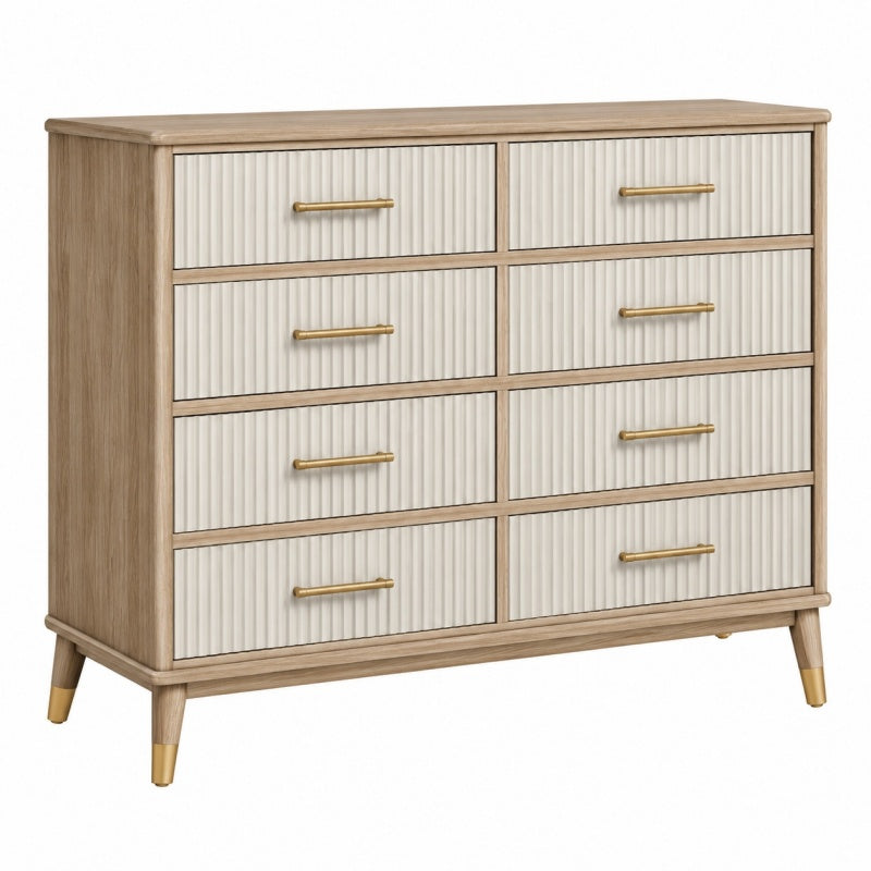 Komoda 120 x 40 x 95 cm beżowo-kremowa z 8 szufladami w stylu retro