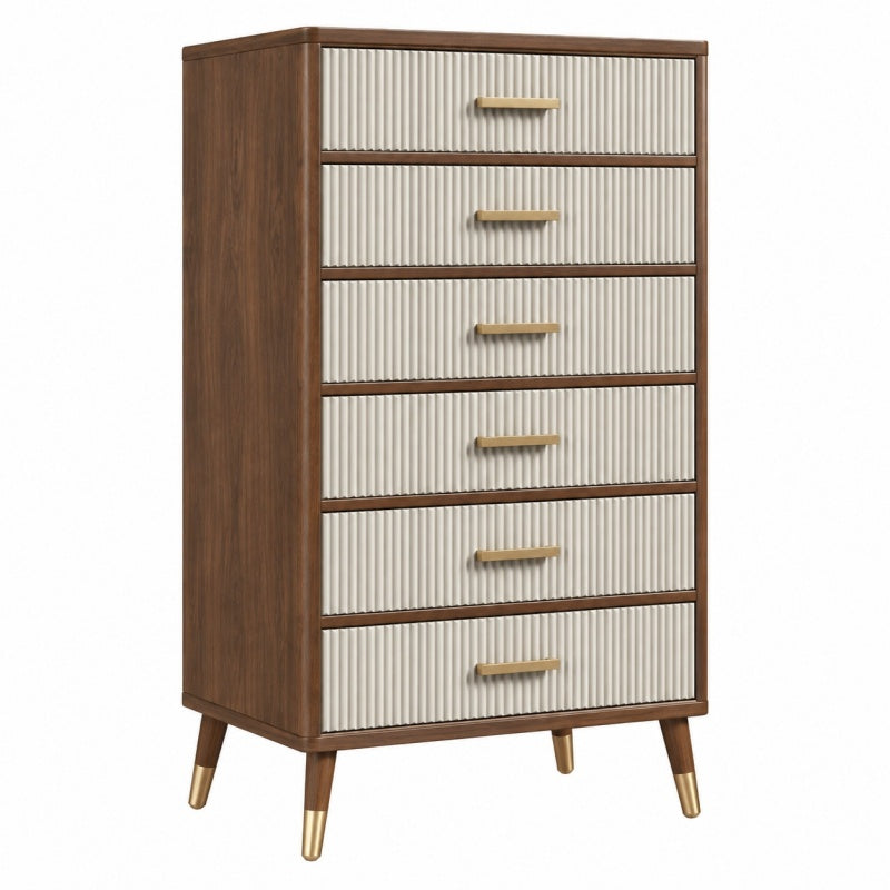 Komoda 80 x 40 x 140 cm z płyty meblowej brązowo-kremowa z 6 szufladami w stylu retro