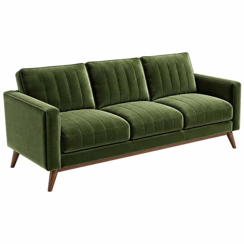 Sofa trzyosobowa 210 x 85 x 85 cm zielona aksamitna w stylu retro