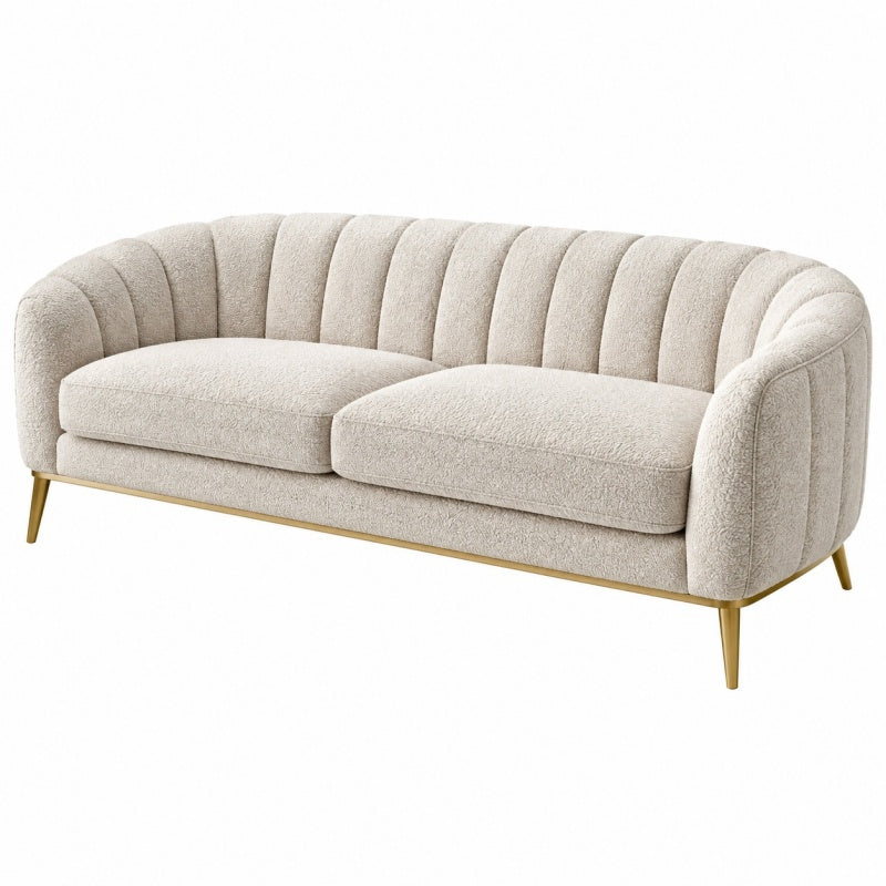 Sofa 3-osobowa 220 x 90 x 78 cm z tkaniny bouclé kremowa w stylu glamour