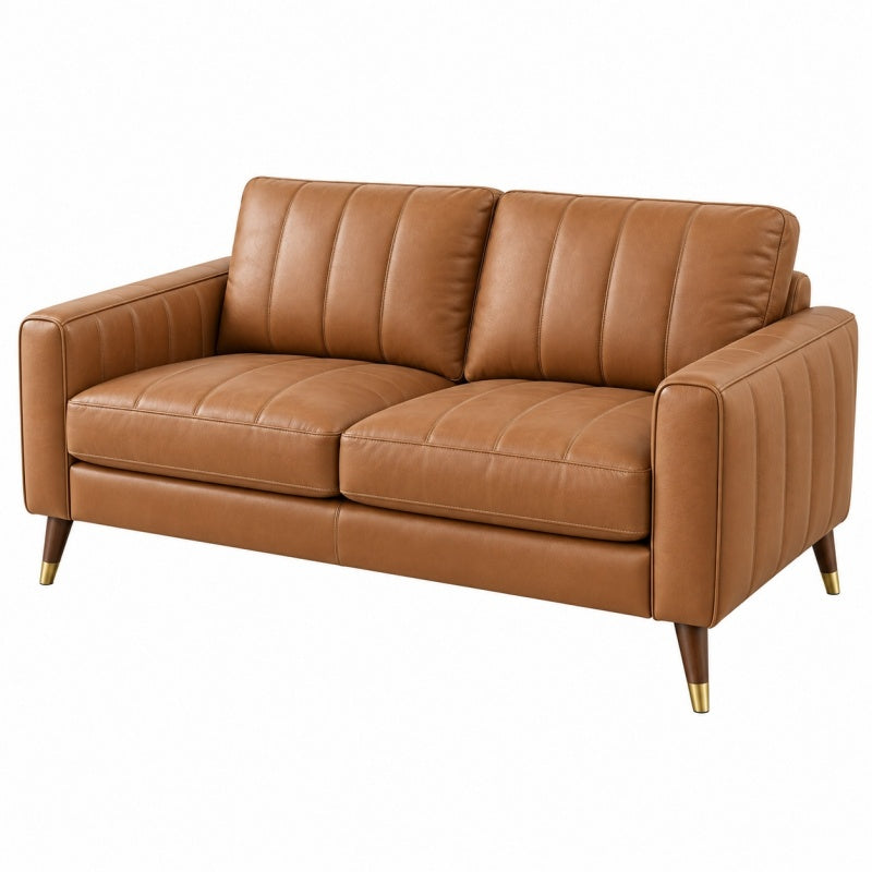 Sofa dwuosobowa 160 x 90 x 85 cm brązowa z tapicerką imitującą skórę w stylu retro