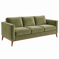 Sofa trzyosobowa 220 x 88 x 85 cm zielona tapicerowana z drewnianymi nogami - nowoczesna