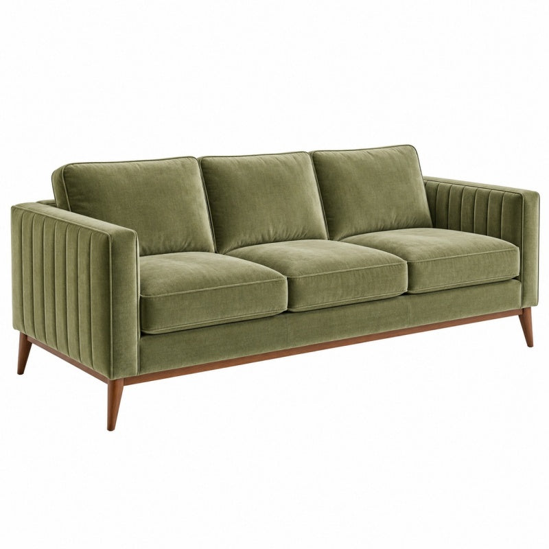 Sofa trzyosobowa 220 x 88 x 85 cm zielona tapicerowana z drewnianymi nogami - nowoczesna