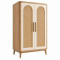 Szafa 90 x 50 x 180 cm z drewna w kolorze naturalnym z frontami z rattanu - styl skandynawski