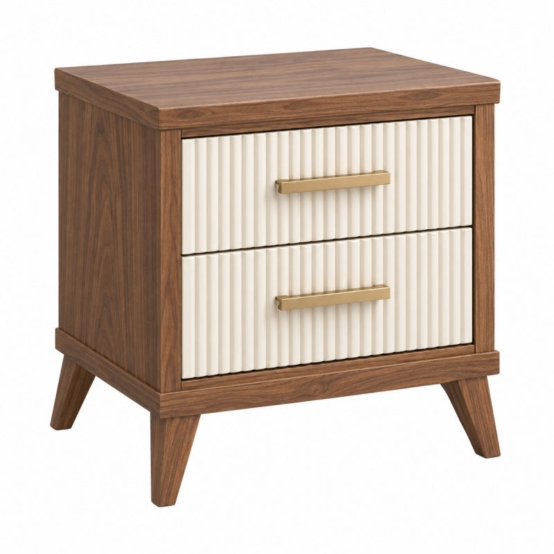 Szafka nocna 60 x 40 x 65 cm drewniana brązowa/kremowa - nowoczesna z 2 szufladami