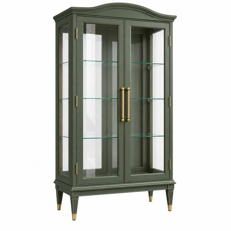 Witryna 90 x 40 x 190 cm zielona drewniana ze szkłem w stylu klasycznym